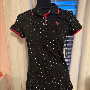 U.S. Polo Assn. Black Polo with White Dots and Red Trim